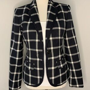 Women's Merona Black and White WindowPane Plaid Tailored Blazer Jacket - Size 2
